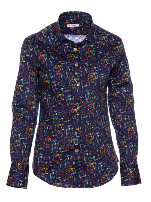 Women's fitted shirt with fluorescent cocktail print