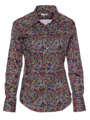 Women's fitted shirt with multicolored geometric print
