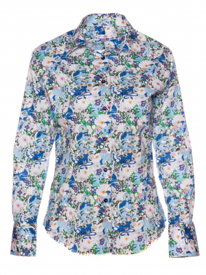 Women's fitted shirt with flora and fauna print