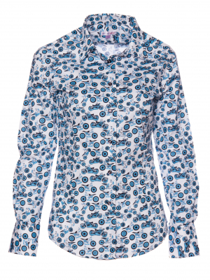 Women's fitted shirt with motorcycle print