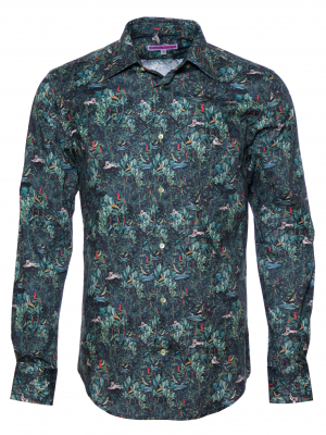 Men's regular shirt with tropical fauna and flora print