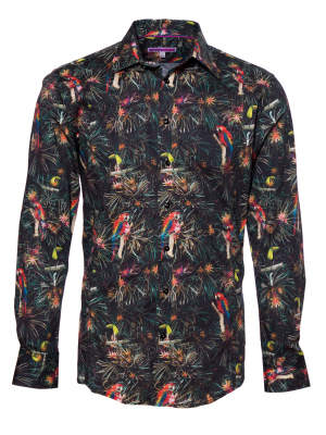 Men's slim fit shirt with exotic bird print