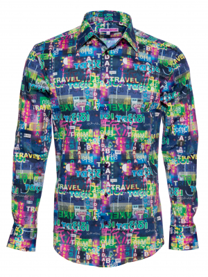 Men's slim fit shirt with travel print