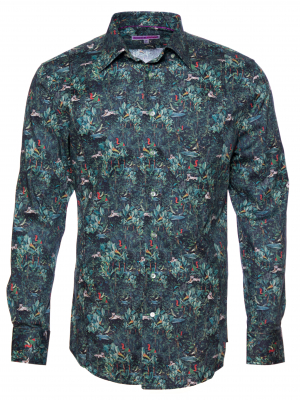 Men's slim fit shirt with tropical fauna and flora print