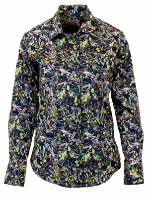 Women's fitted shirt with olive tree print