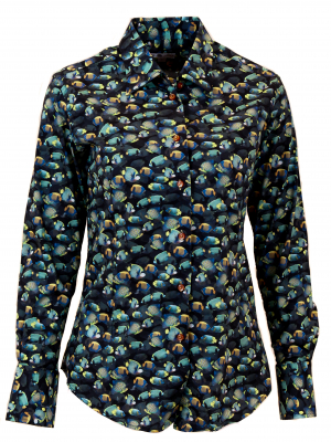 Women's fitted shirt with fish print