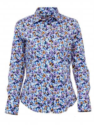 Women's fitted shirt with pansy flower print